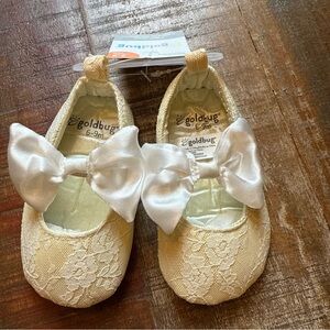 New Goldbug Baby Lace Beige White Shoes 6-9 Months Mary Jane Style White Bows